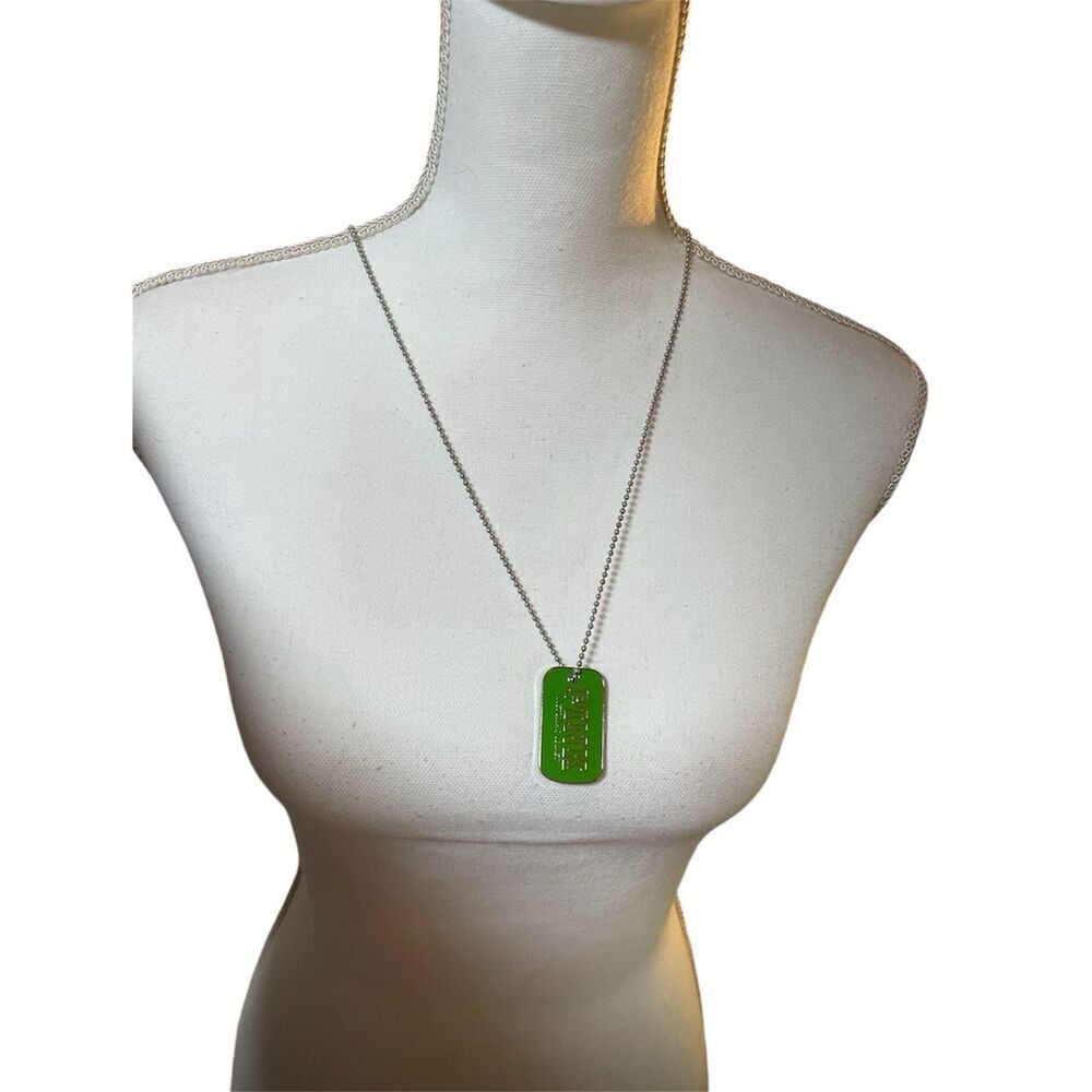 Victoria's Secret PINK Green Enamel Dog Tag Pendant Necklace